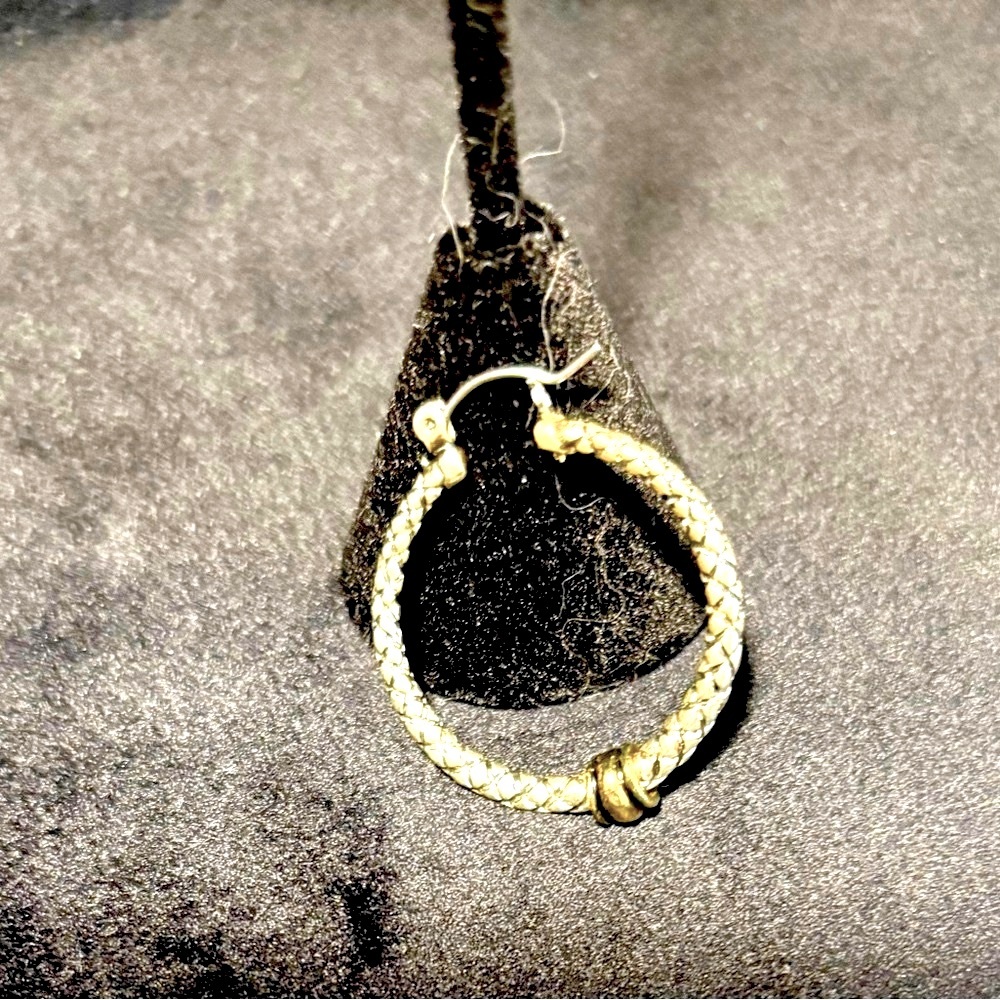 Silver Tone Rope Hoop Earrings, 1” diameter